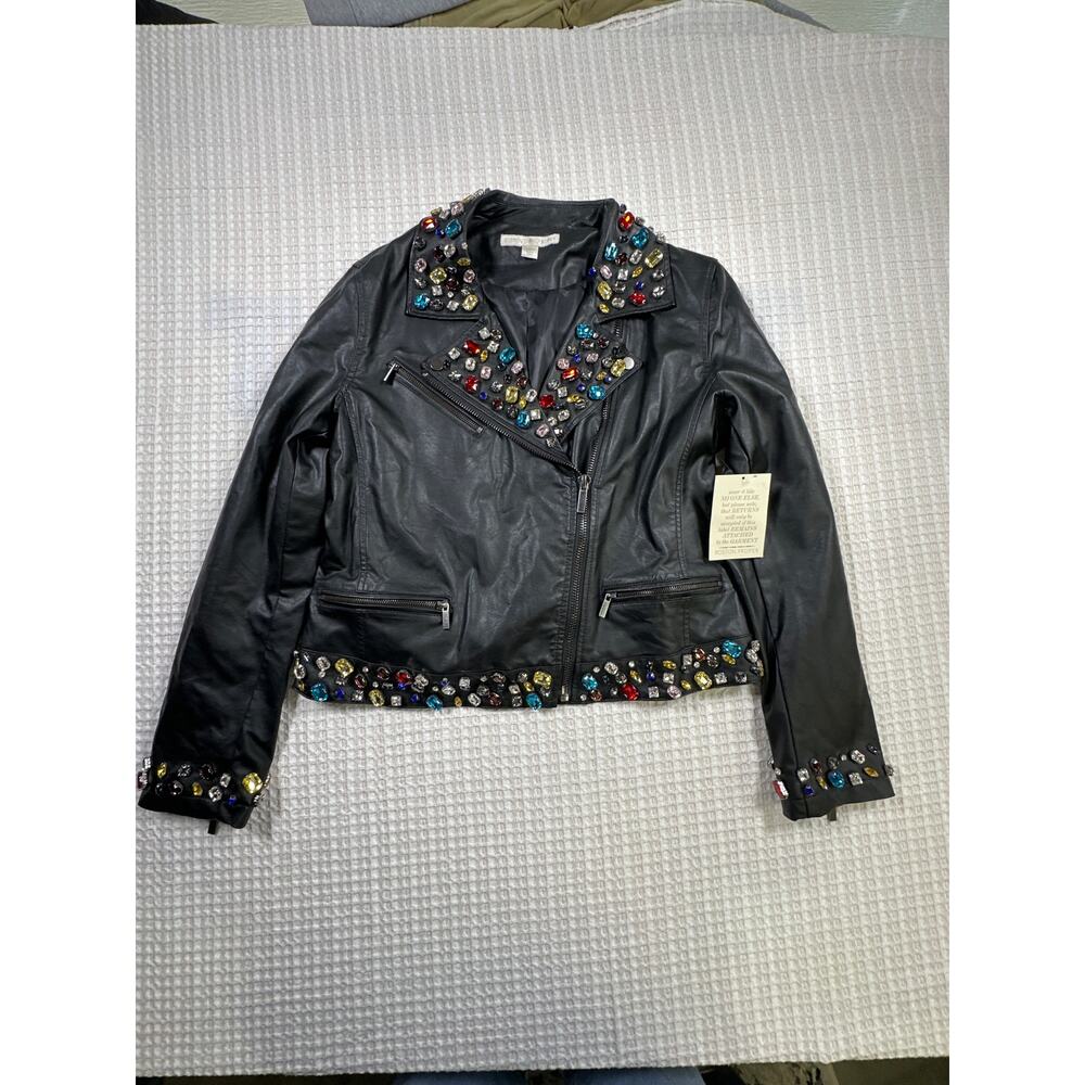 Boston Proper Embellished Moto Jacket NWT Studded Rhinestone Glam Rock Statement